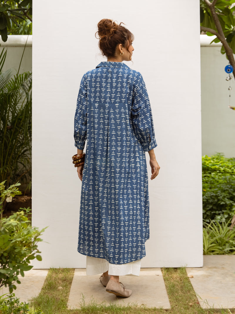 Indigo Cotton Handblock Printed Kurta For Women's