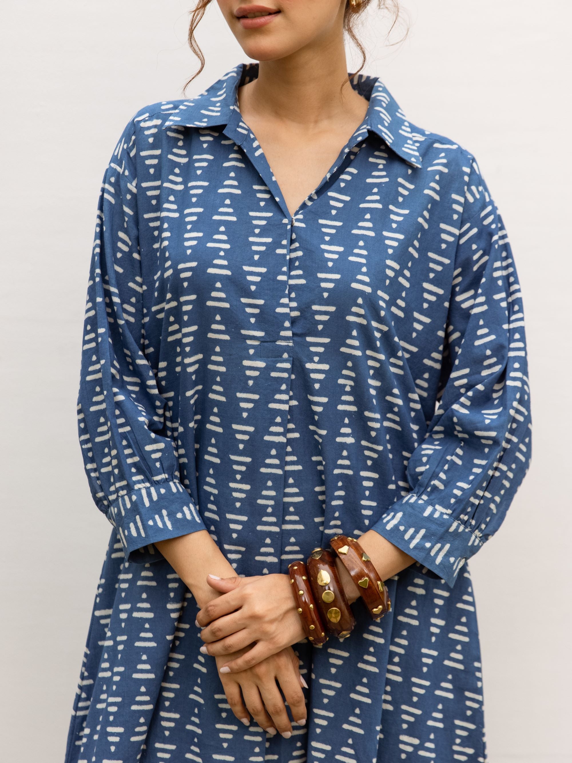 Indigo Cotton Handblock Printed Kurta For Women's