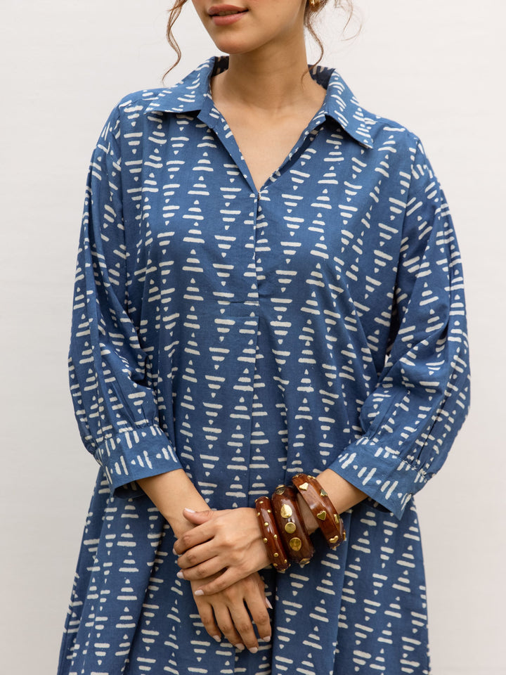 Indigo Cotton Handblock Printed Kurta For Women's
