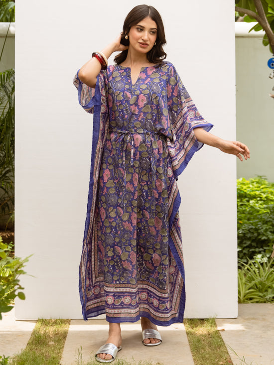 Cotton Block Printed Kafttan Dress For Women's