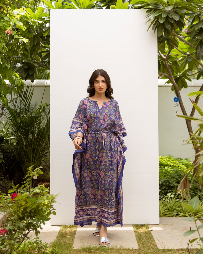 Cotton Block Printed Kafttan Dress For Women's