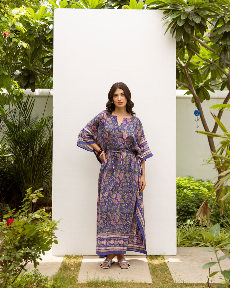 Cotton Block Printed Kafttan Dress For Women's