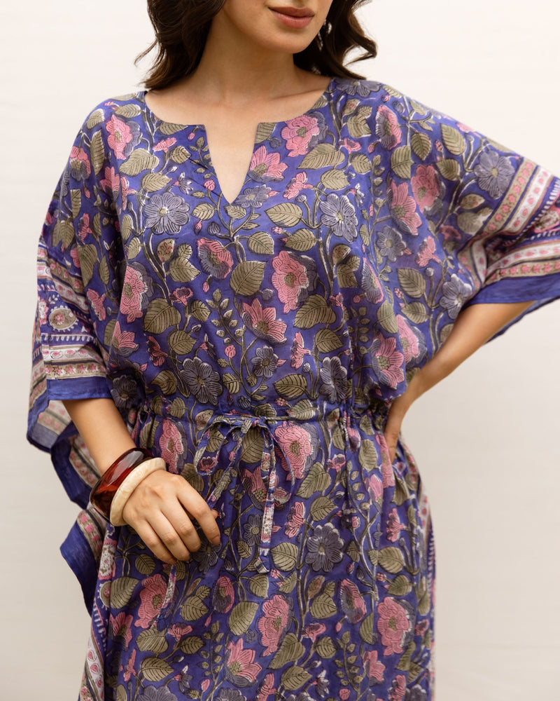 Cotton Block Printed Kafttan Dress For Women's