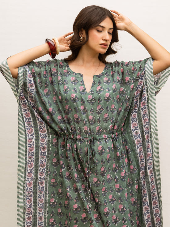 Cotton Block Printed Kaftan Dress For Women's