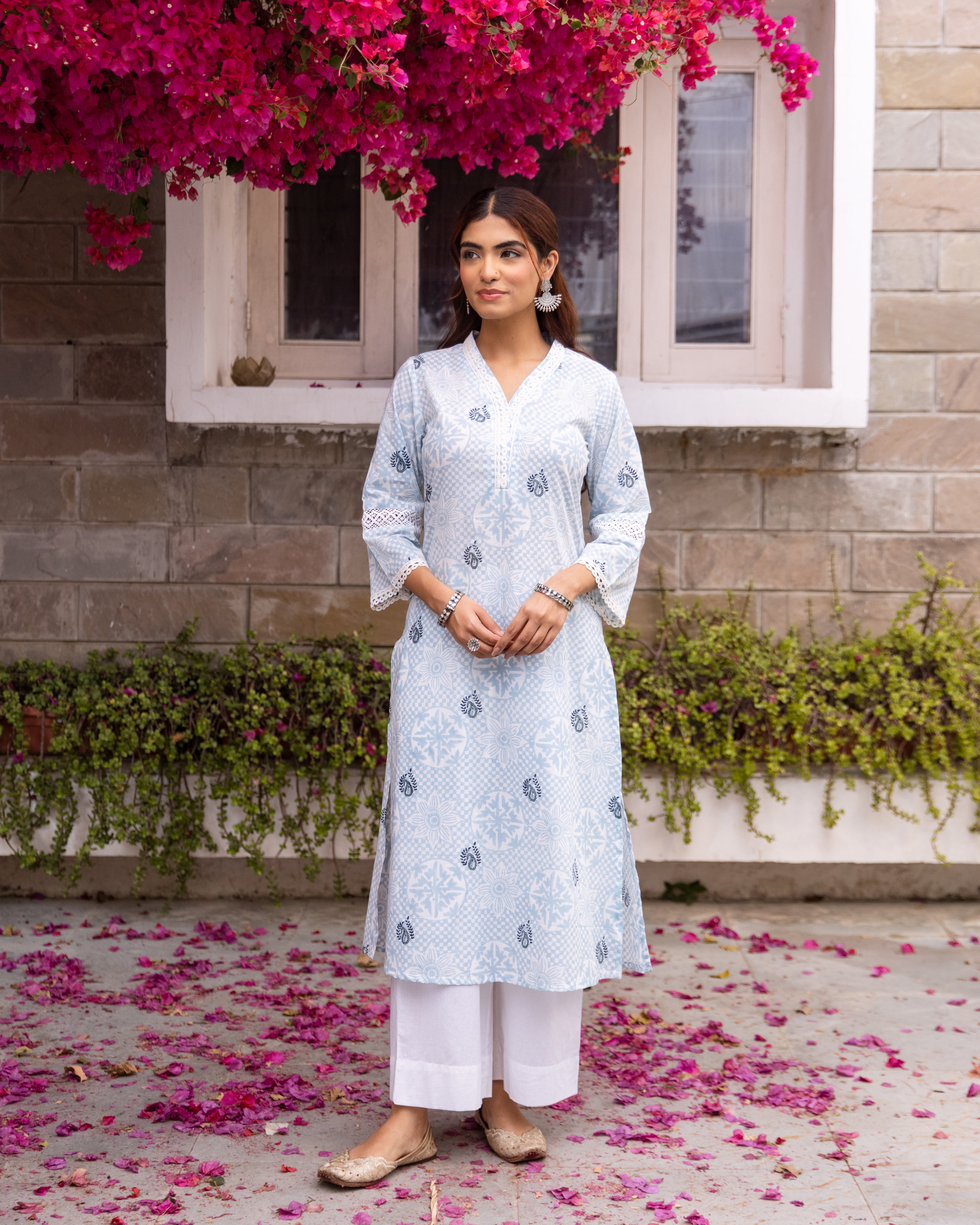 Ice Blue Kurta(Pant Not Included)