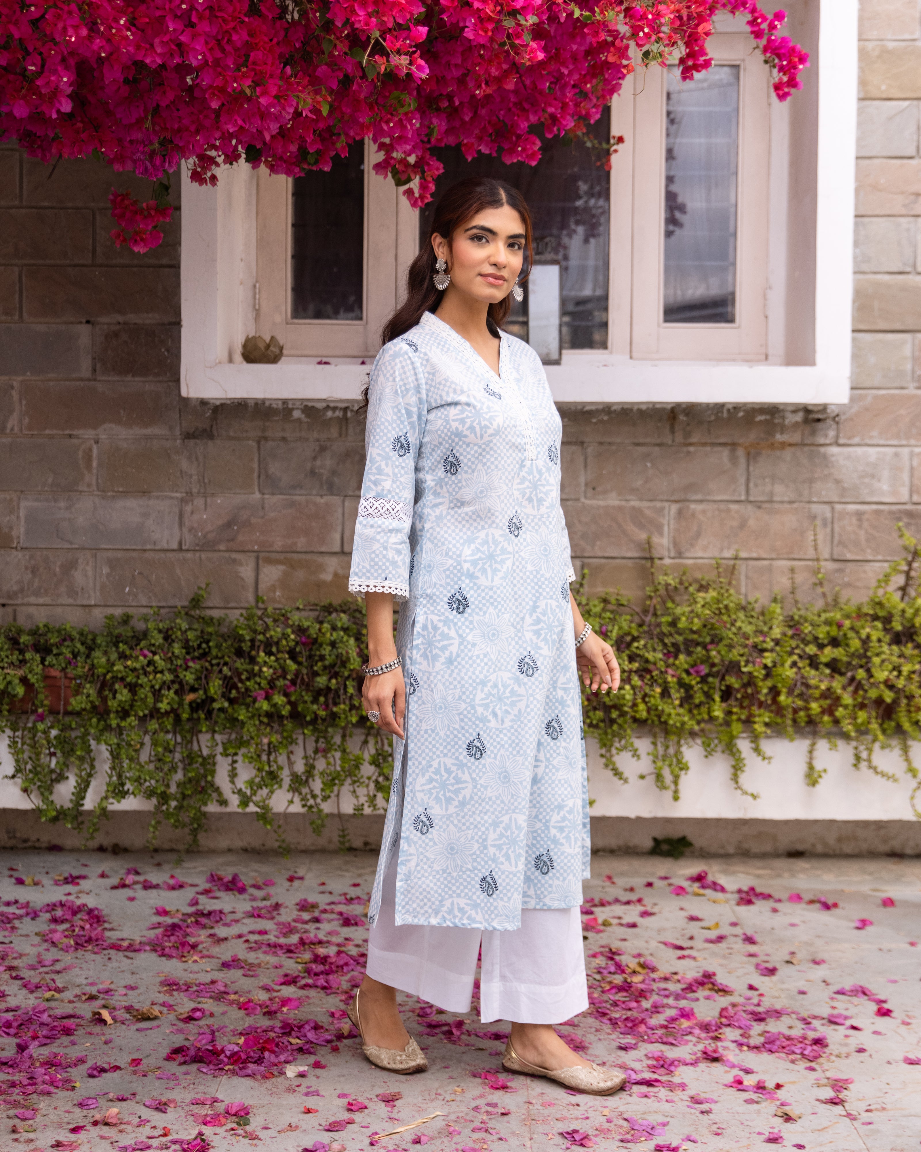 Ice Blue Kurta(Pant Not Included)
