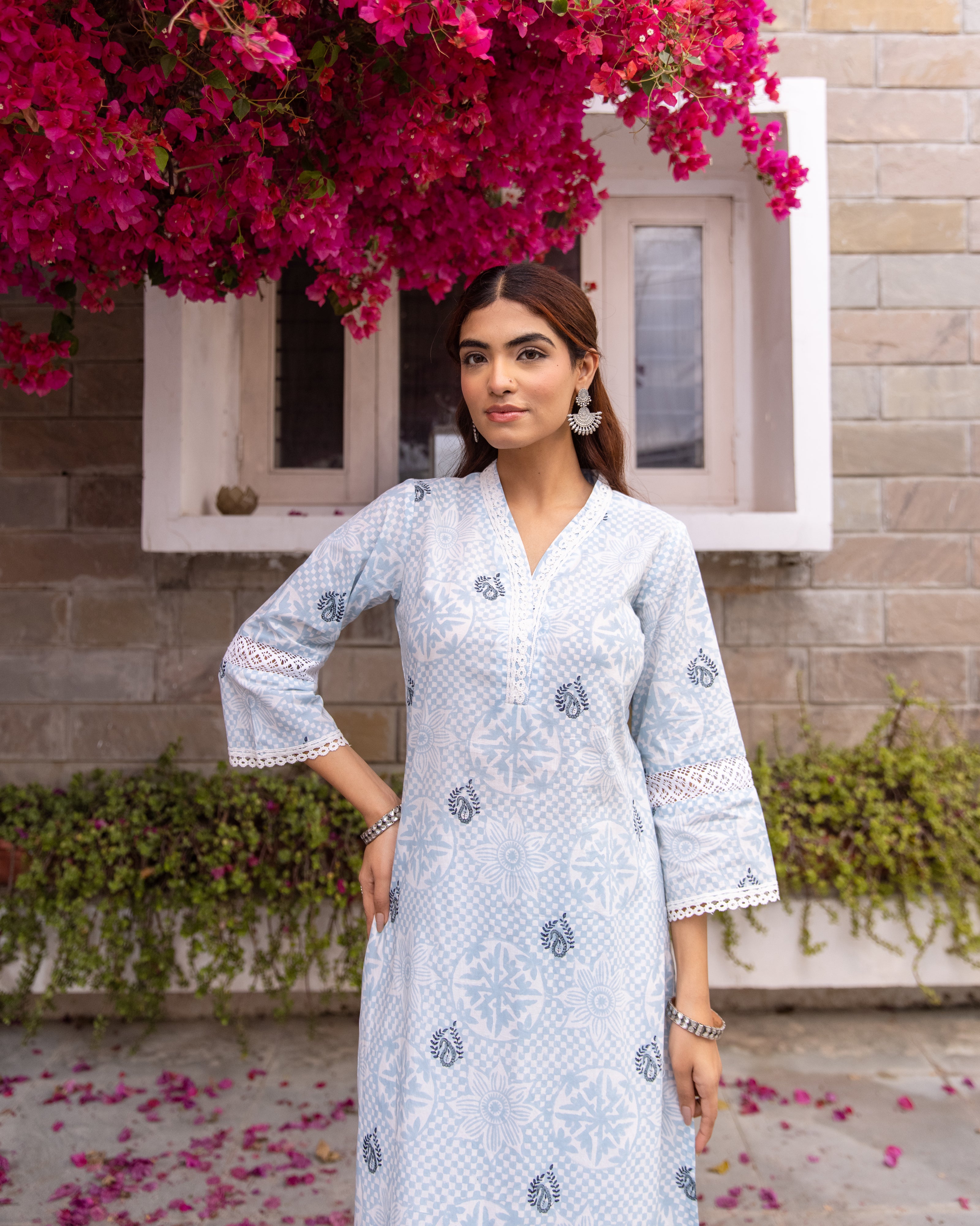 Ice Blue Kurta(Pant Not Included)