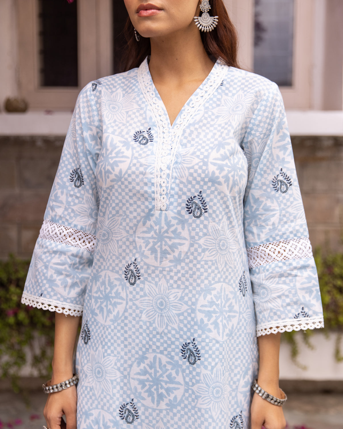 Ice Blue Kurta(Pant Not Included)