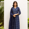 Navy Blue Cotton Silk Complete Suit Set For Women's