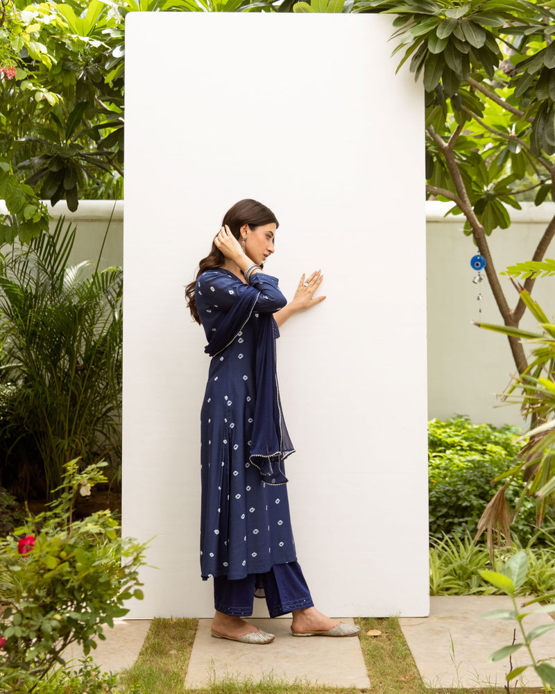 Navy Blue Cotton Silk Complete Suit Set For Women's