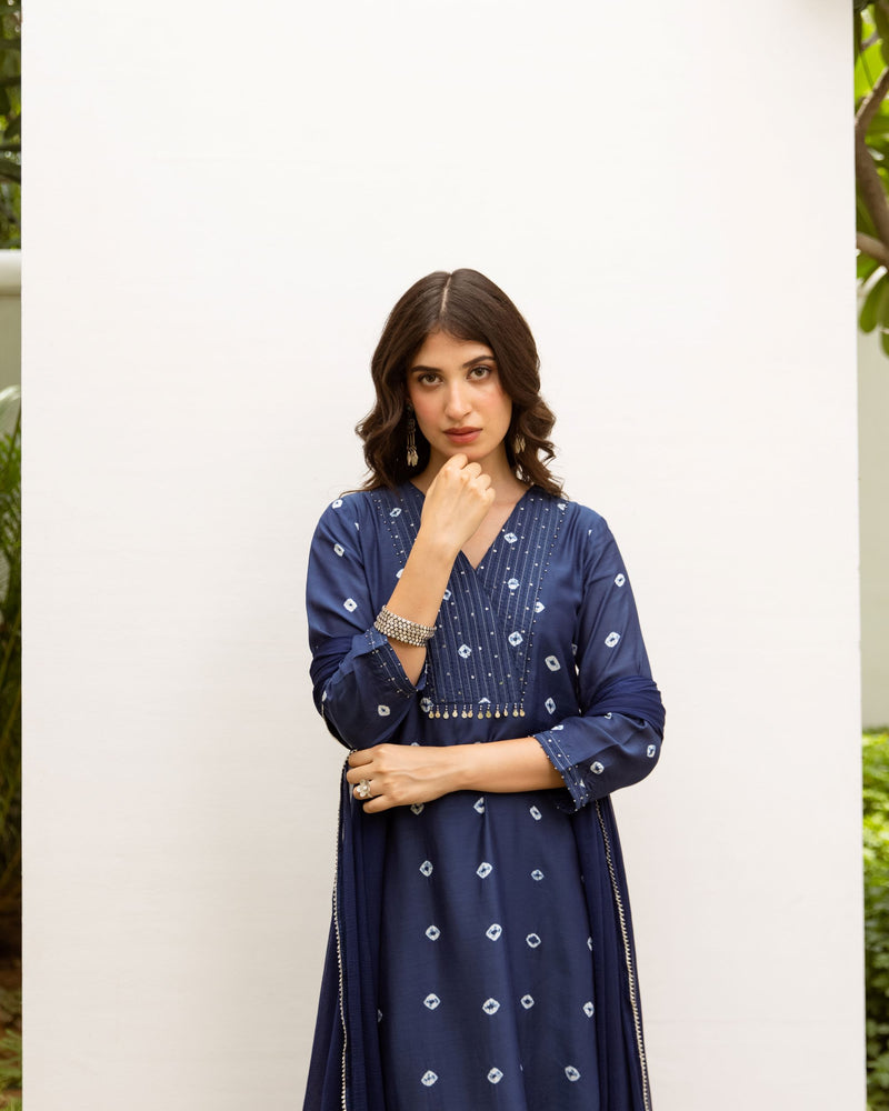 Navy Blue Cotton Silk Complete Suit Set For Women's