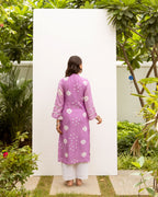 Lavender Hand-done Bandhani Round Neck Kurta For Women's