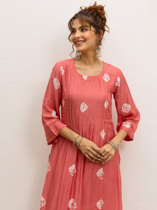 Peach Silk Bandhani Print Kurta For Women's