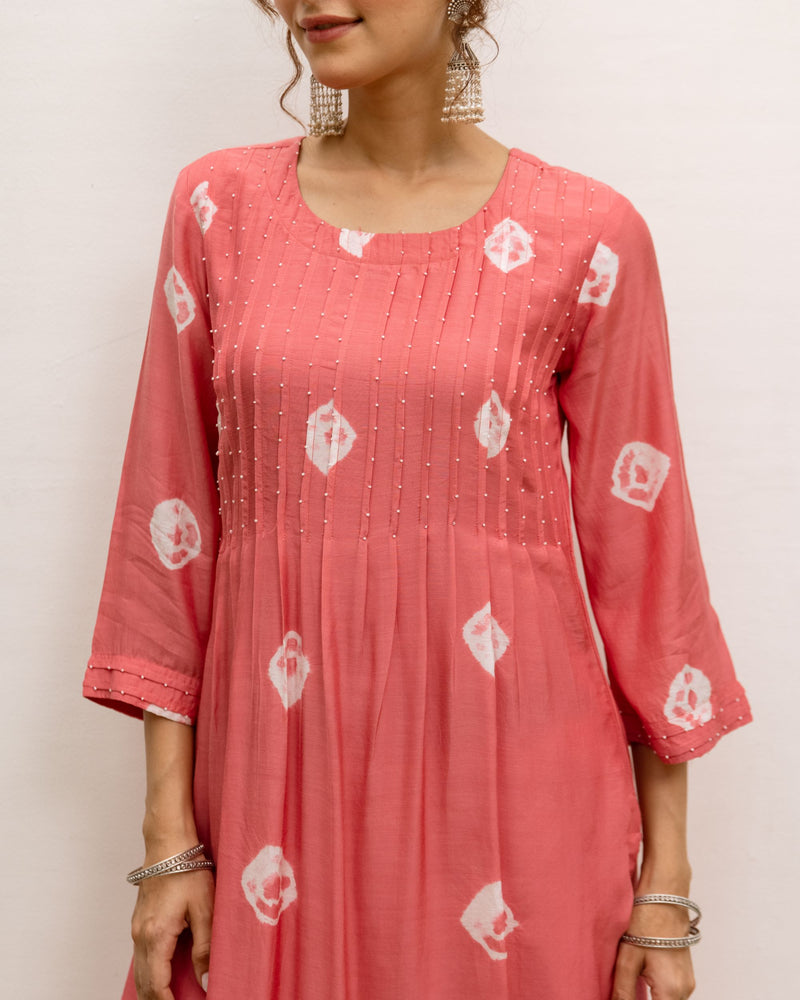 Peach Silk Bandhani Print Kurta For Women's