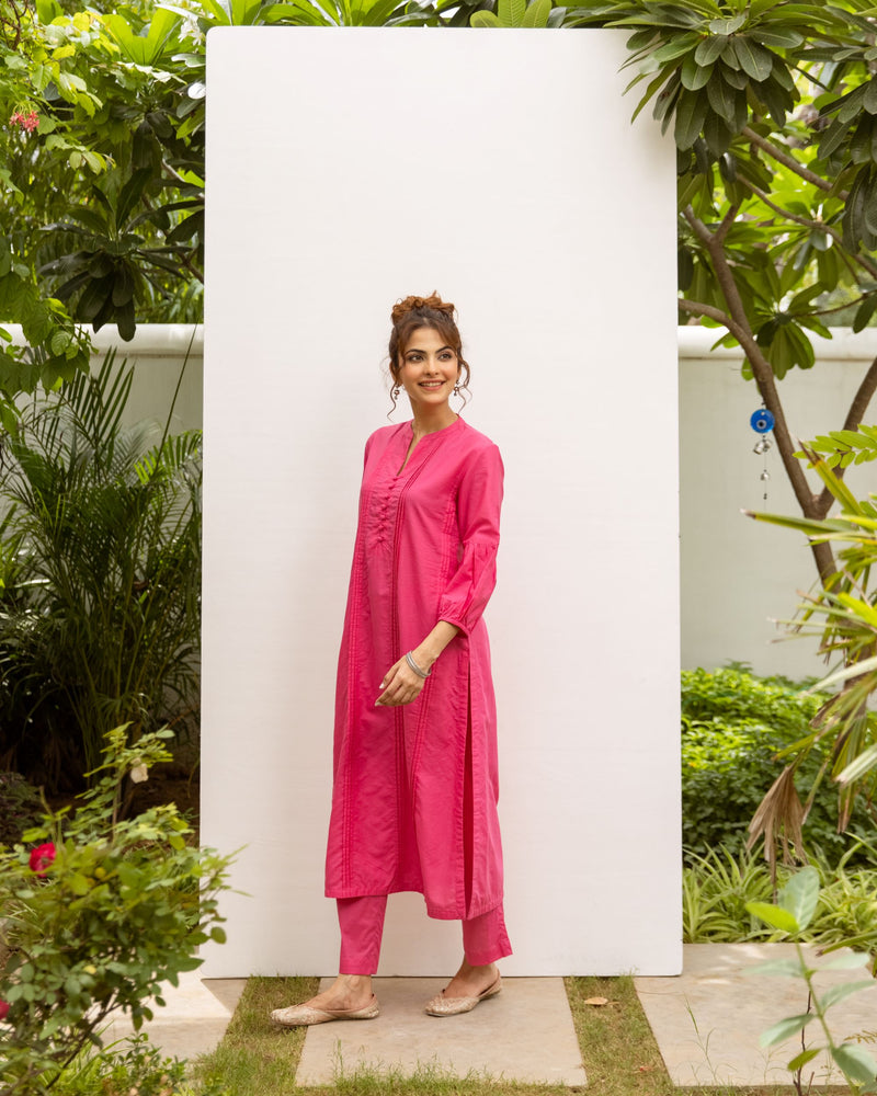 Vibrant Pink Cotton Kurta Pant Set For Women's