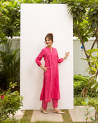 Vibrant Pink Cotton Kurta Pant Set For Women's
