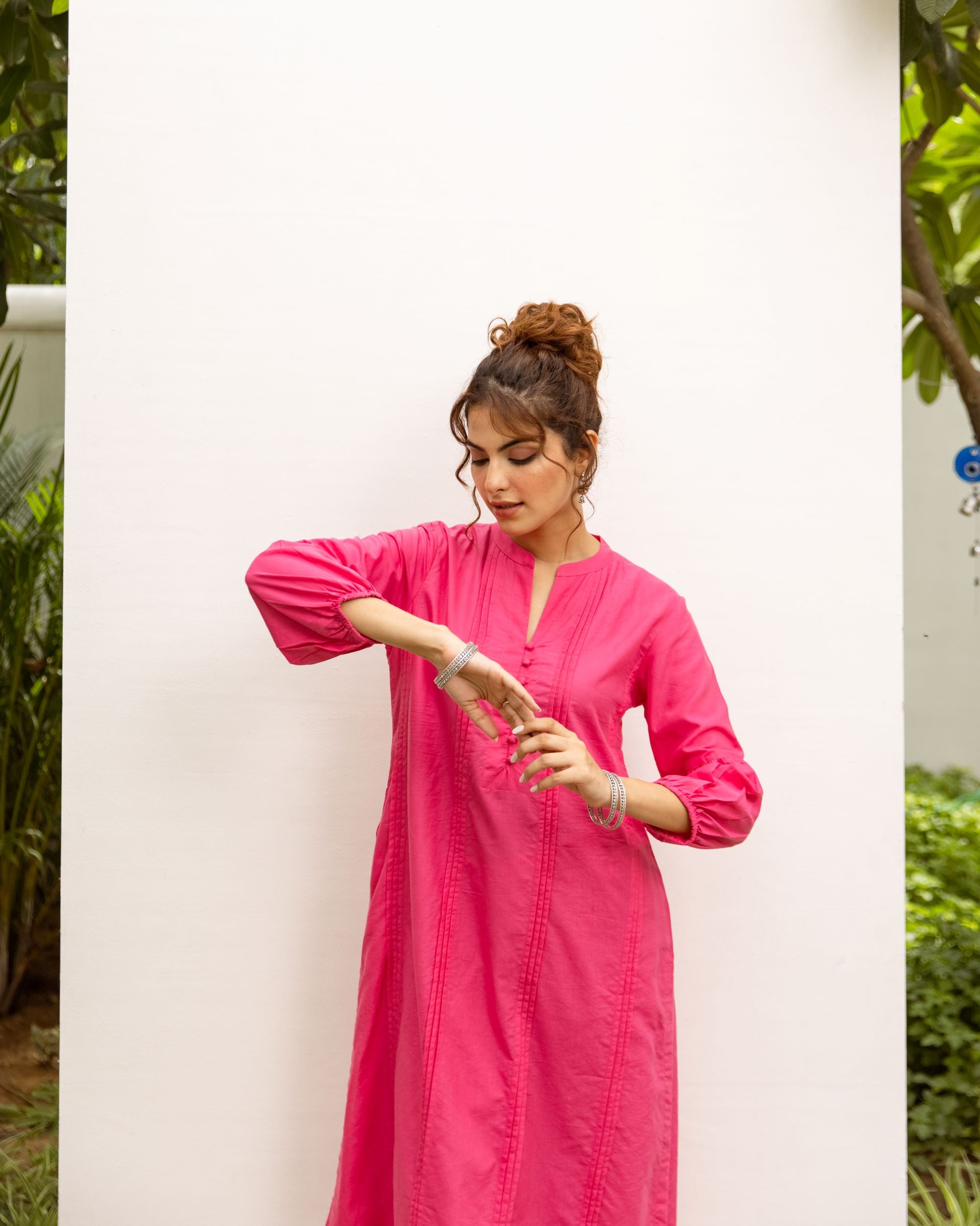 Vibrant Pink Cotton Kurta Pant Set For Women's