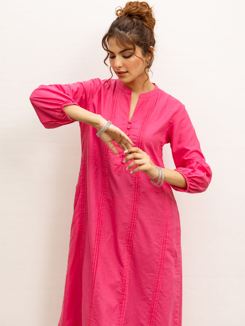 Vibrant Pink Cotton Kurta Pant Set For Women's