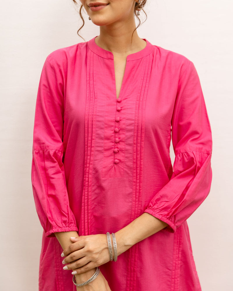 Vibrant Pink Cotton Kurta Pant Set For Women's