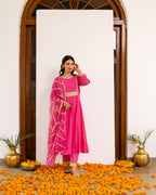 Vibrant Pink Cotton Dobby Complete Suit Set For Women's