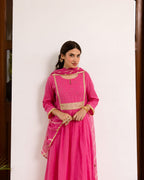 Vibrant Pink Cotton Dobby Complete Suit Set For Women's