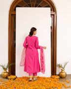 Vibrant Pink Cotton Dobby Complete Suit Set For Women's