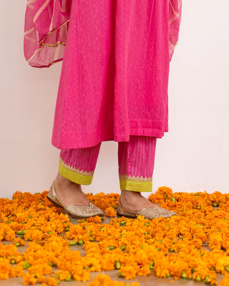 Vibrant Pink Cotton Dobby Complete Suit Set For Women's