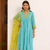 Aqua Blue Cotton Dobby Complete Suit Set For Women's