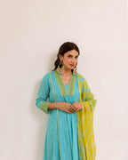 Aqua Blue Cotton Dobby Complete Suit Set For Women's