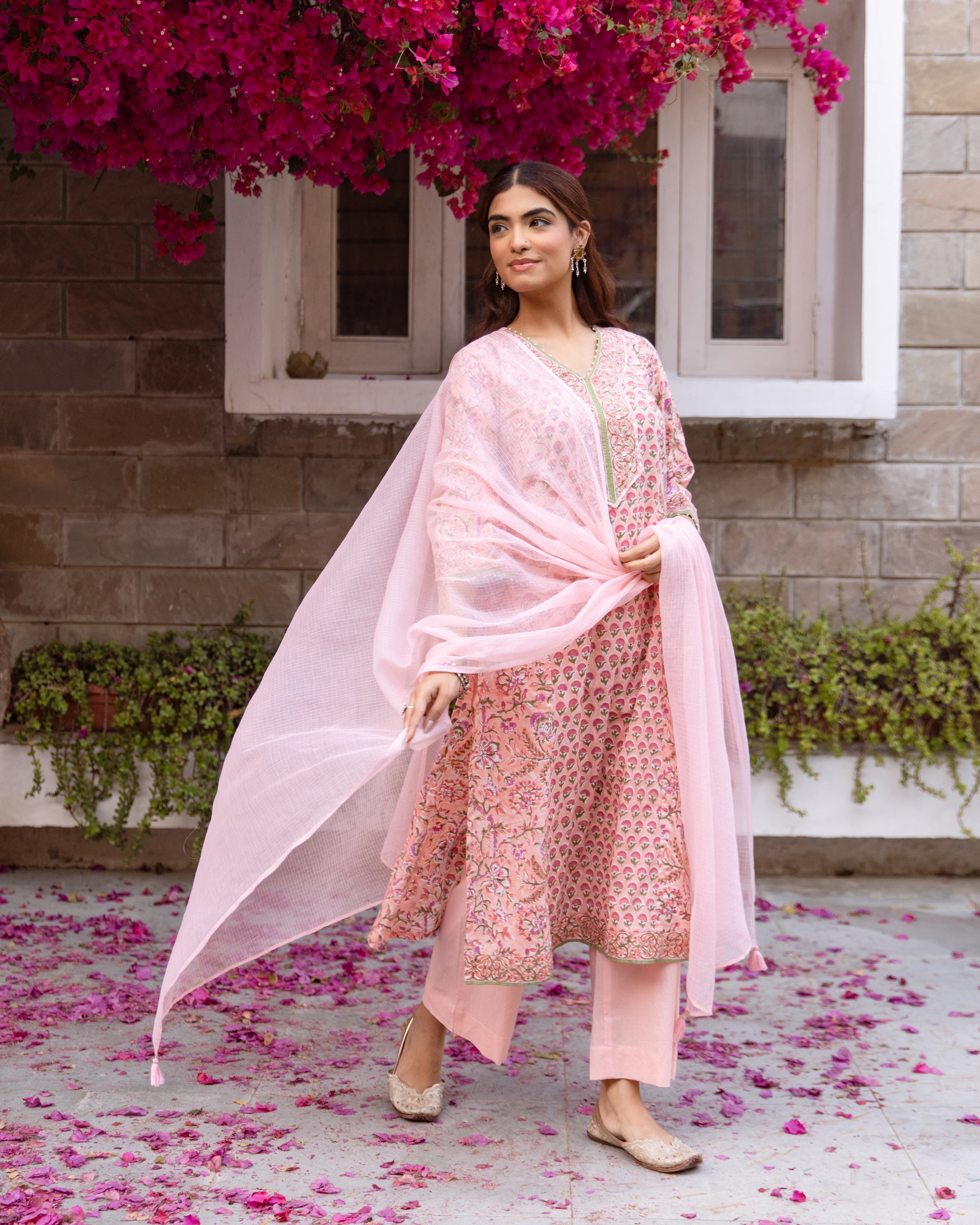 Peach Pearl Kota Doriya Dupatta