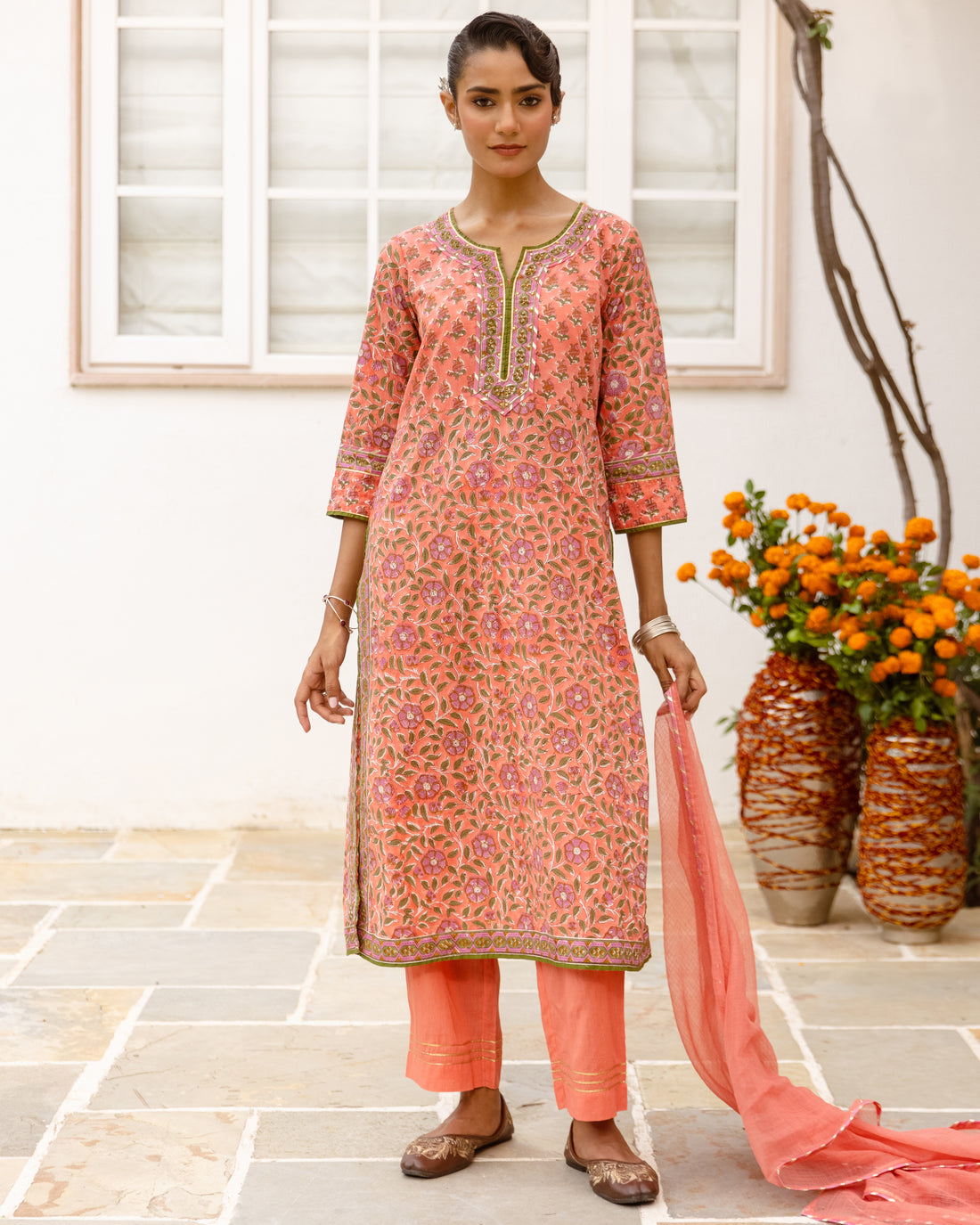 Coral Peach Complete Suit Set