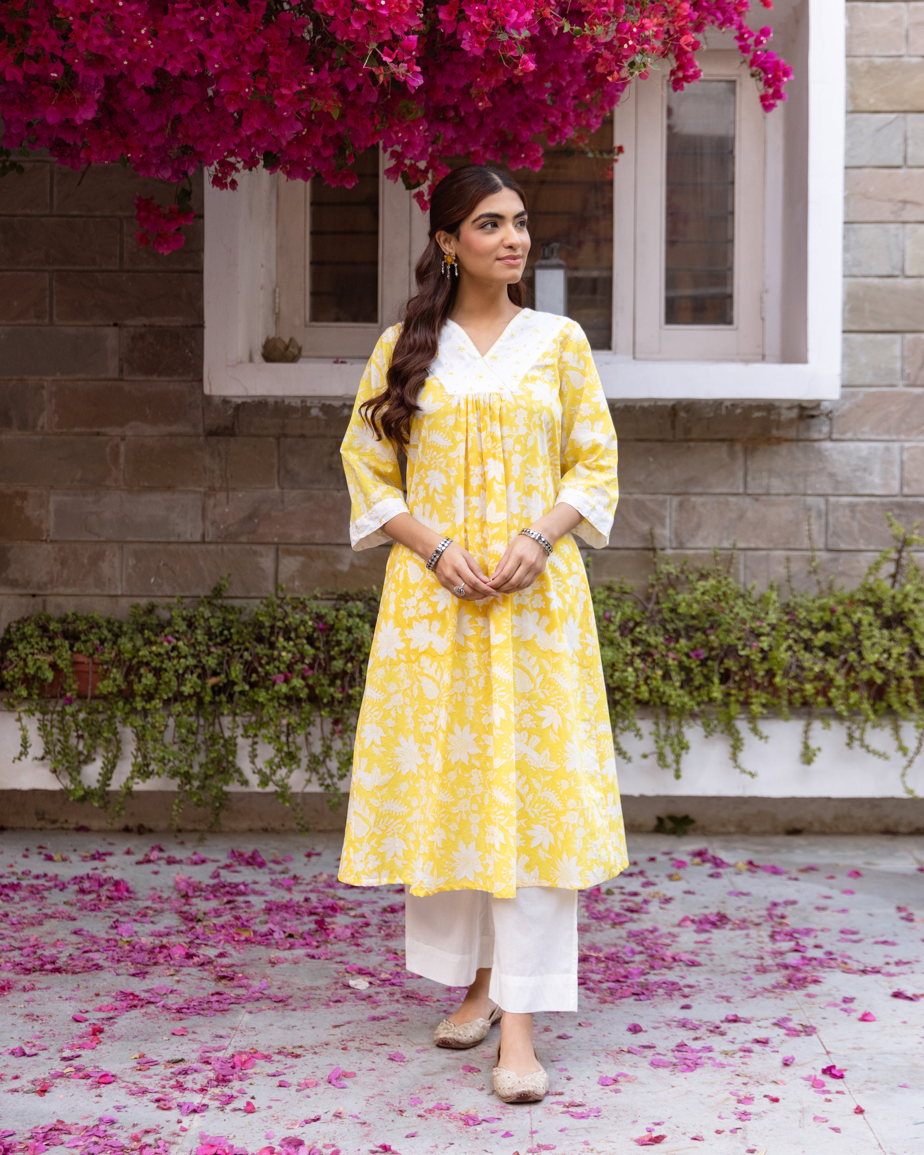 Yellow Cotton Kurta(Pant Not Included)