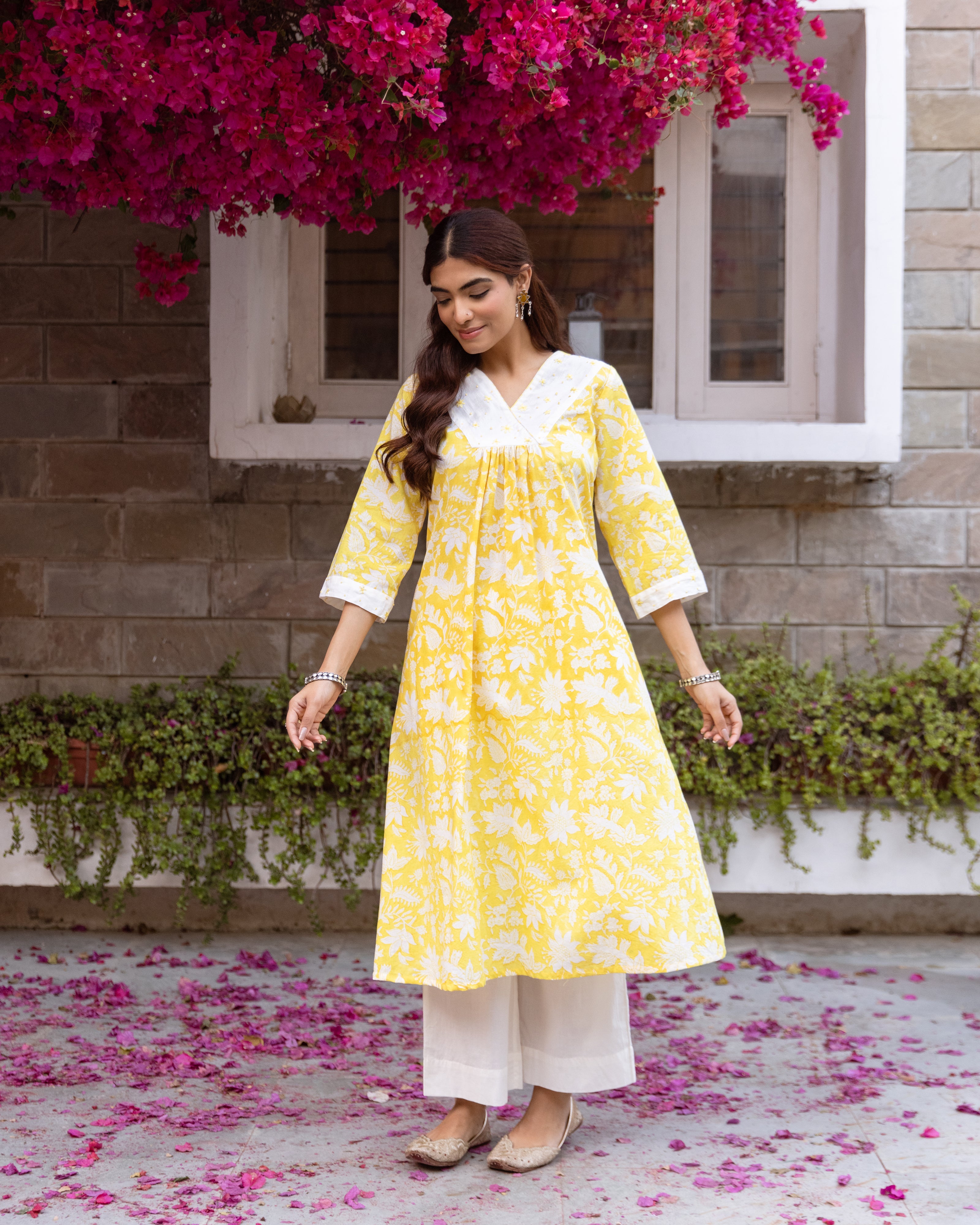 Yellow Cotton Kurta(Pant Not Included)