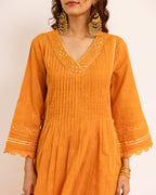 Bright Orange Cotton Dobby Complete Suit Set For Women's