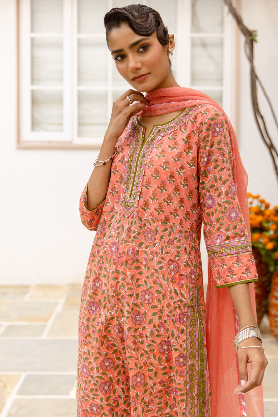 Coral Peach Complete Suit Set