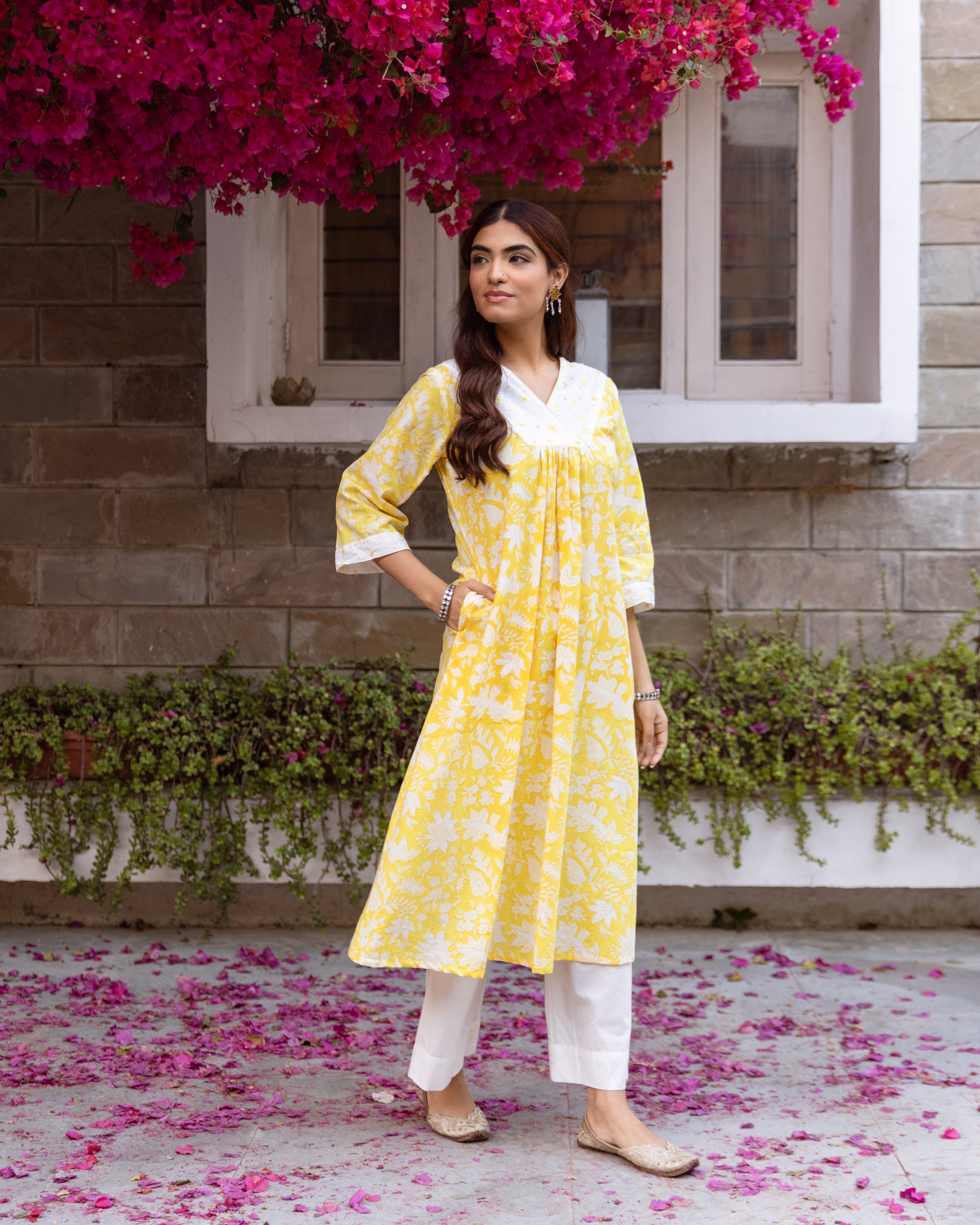 Yellow Cotton Kurta(Pant Not Included)