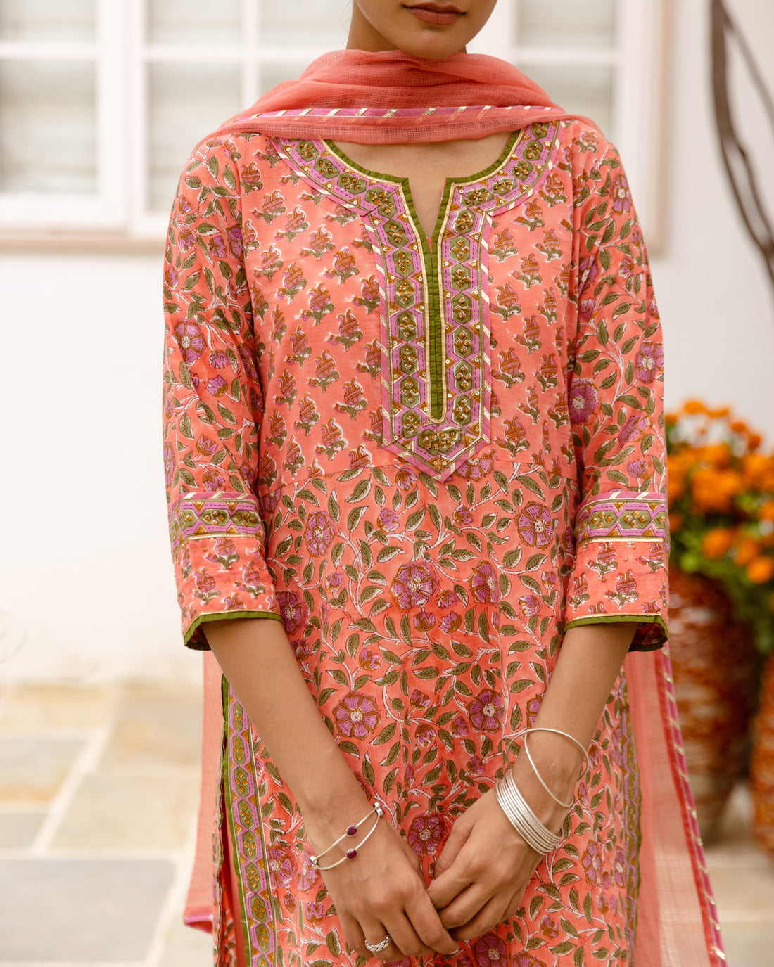 Coral Peach Complete Suit Set