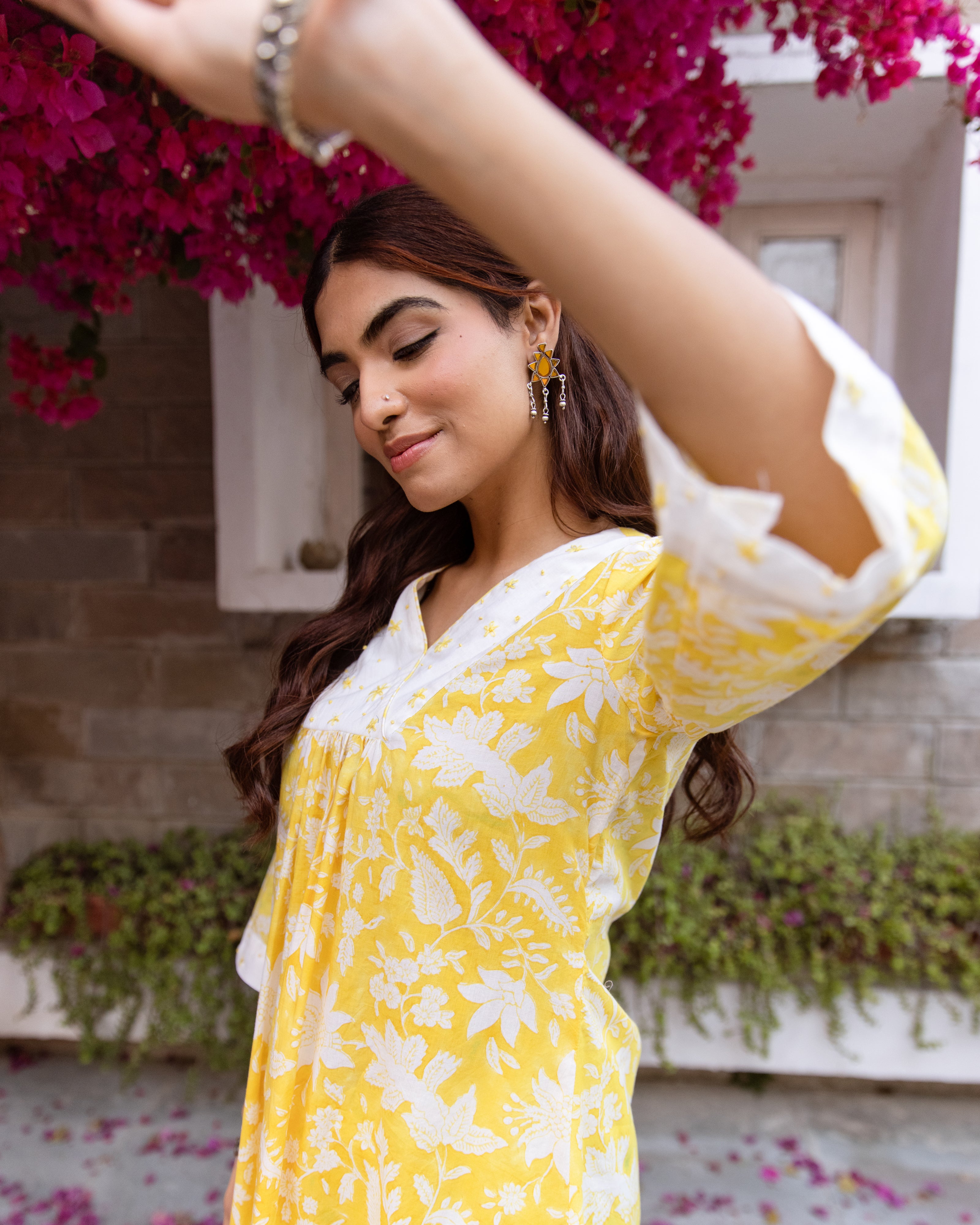 Yellow Cotton Kurta(Pant Not Included)