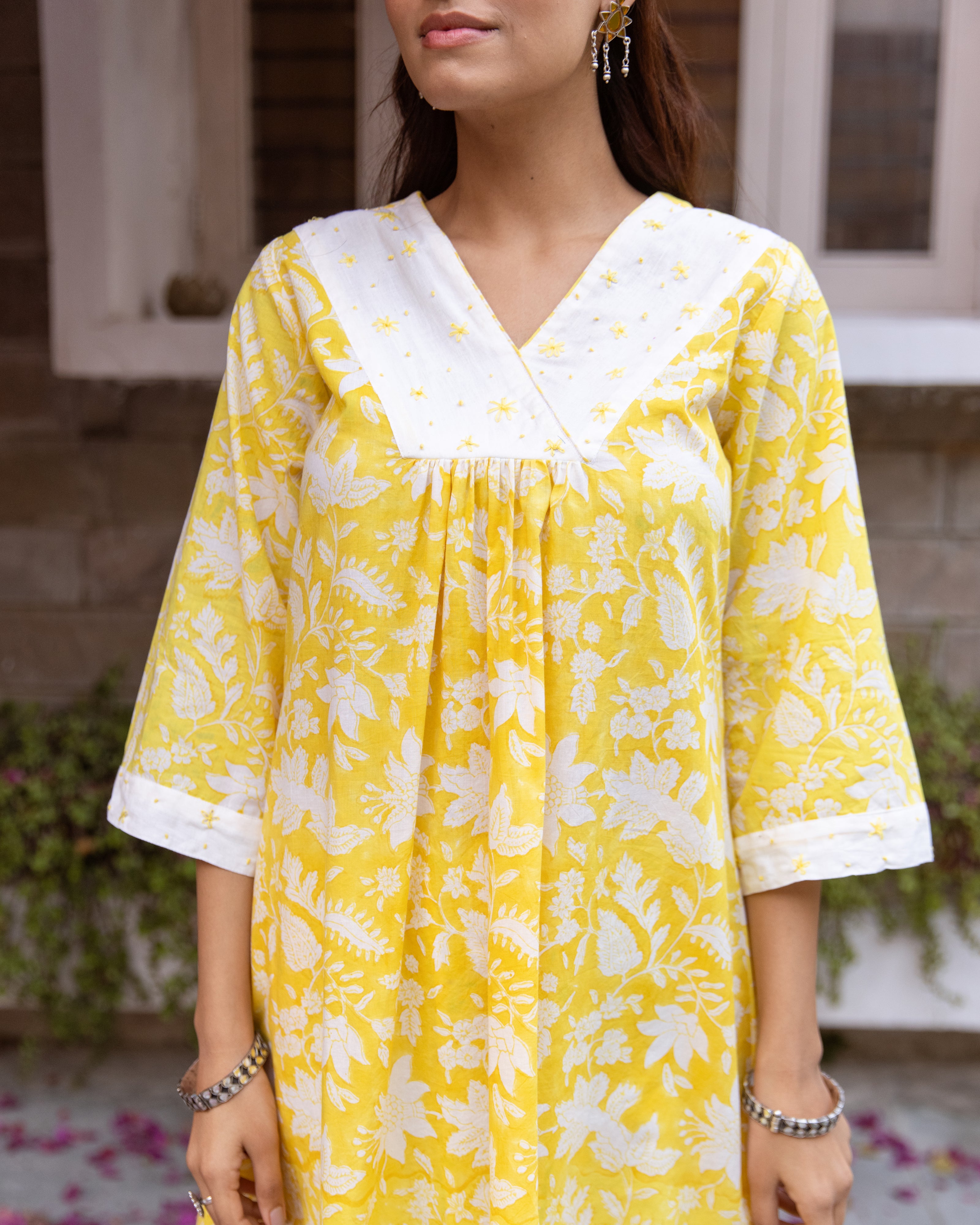 Yellow Cotton Kurta(Pant Not Included)