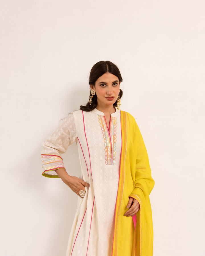 Ivory Cotton Dobby Complete Suit Set For Women's