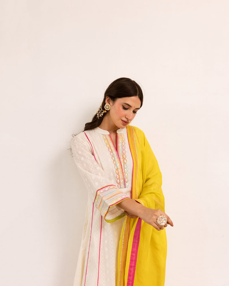 Ivory Cotton Dobby Complete Suit Set For Women's