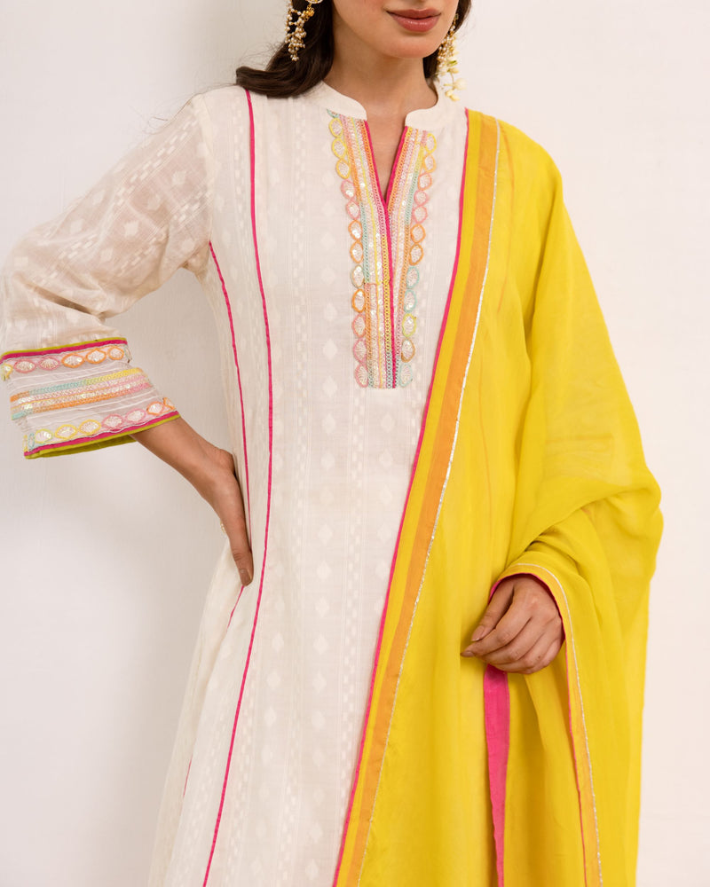 Ivory Cotton Dobby Complete Suit Set For Women's