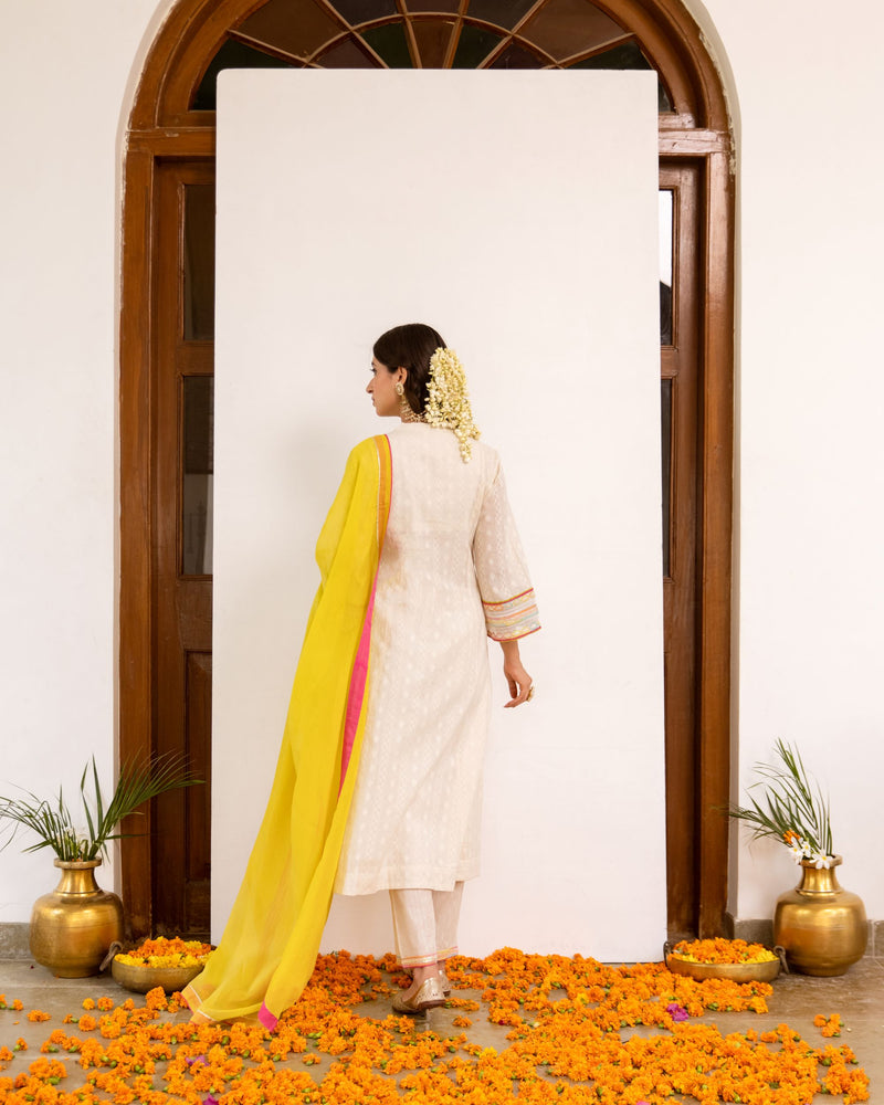 Ivory Cotton Dobby Complete Suit Set For Women's