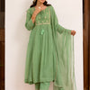 Pastel Green Kota Doriya Complete Suit Set For Women's