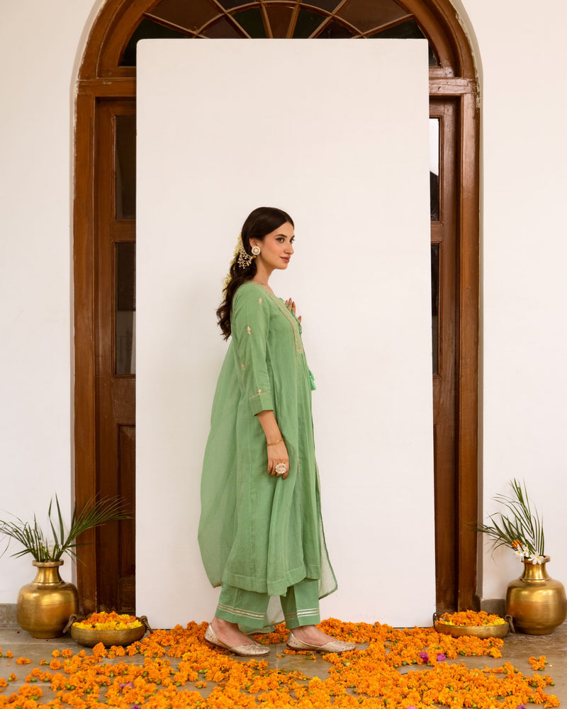 Pastel Green Kota Doriya Complete Suit Set For Women's