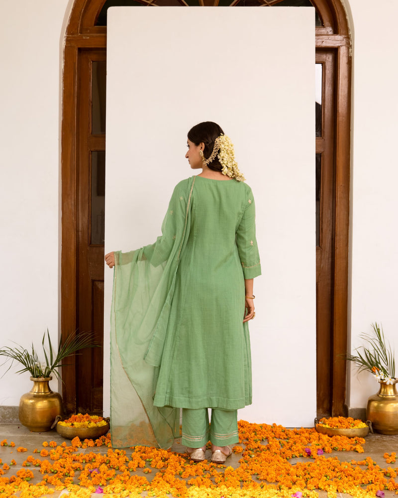 Pastel Green Kota Doriya Complete Suit Set For Women's