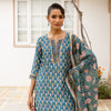 Teal Blue & Beige Complete Suit Set