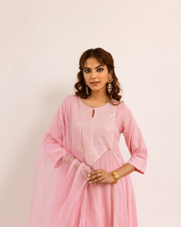 Baby Pink Kota Doriya Complete Suit Set For Women's