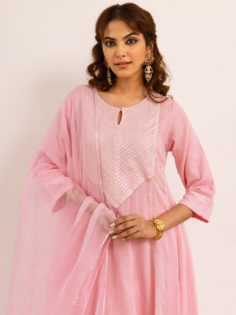 Baby Pink Kota Doriya Complete Suit Set For Women's