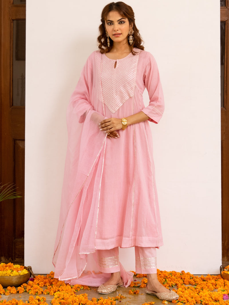 Baby Pink Kota Doriya Complete Suit Set For Women's